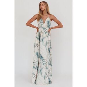 Sweet Lemon Marble Print Halter Maxi Dress Women’s Small Open Back NWT